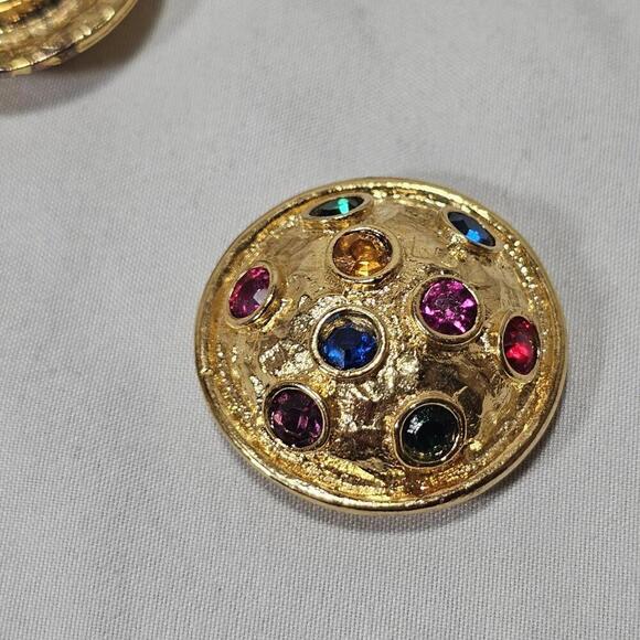 Set Of 4 Vintage NONY New York Button Cover Pin Gold Tone Multicolors  Stone - Picture 5 of 6